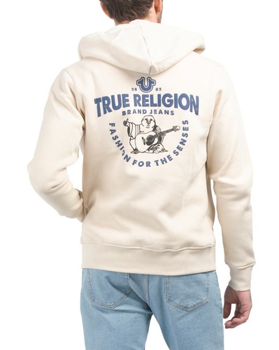 True Religion 2 PC Sweatsuit Mens Size L Fleece Tracksuit Outfit Beige Black NWT - Picture 3 of 6