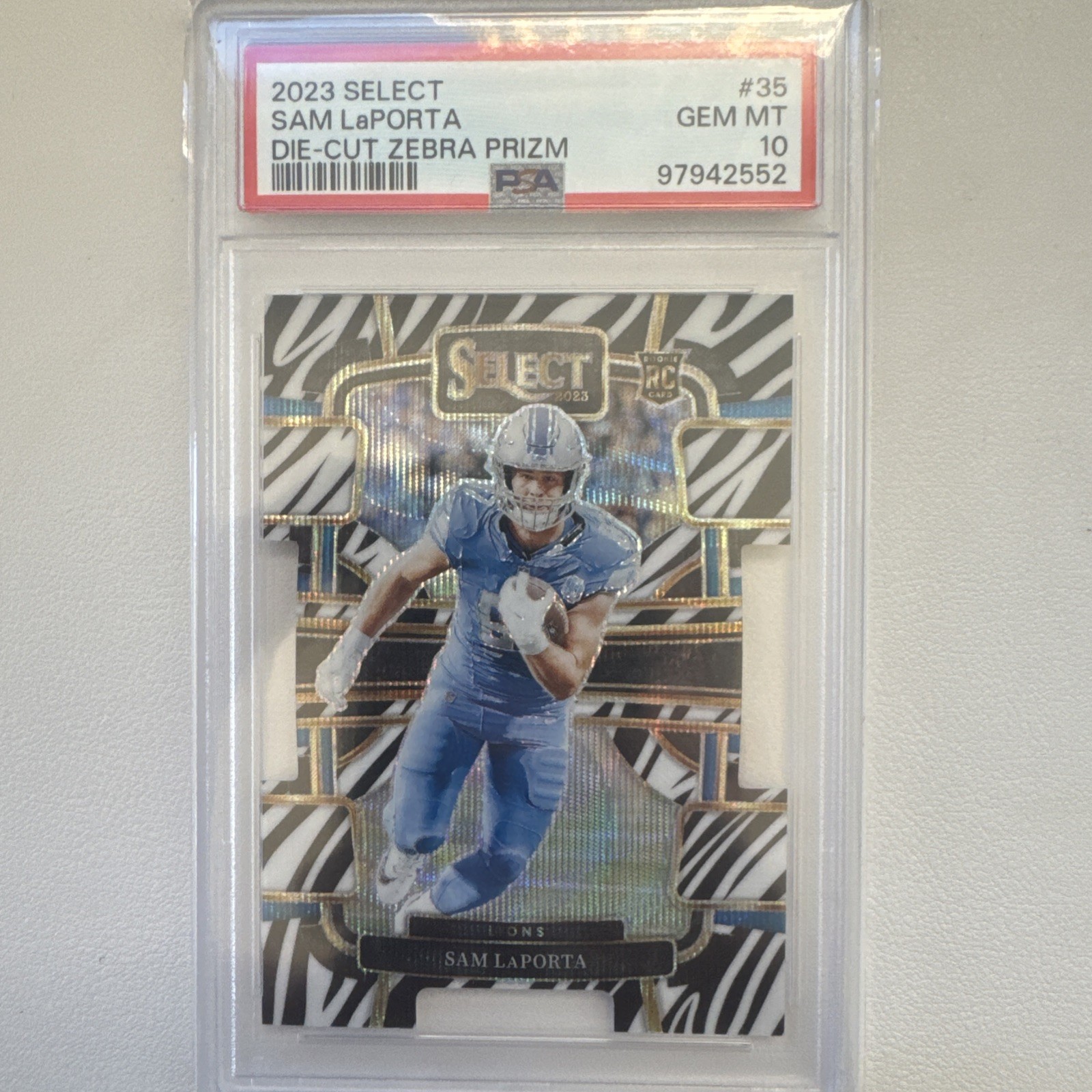 2023 Panini Select Sam LaPorta #35 Zebra Prizm Die-Cut (RC) PSA 10 🦓💥