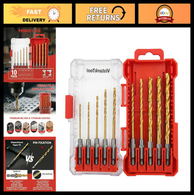 10pcs Titanium Hex Bit Set 1/16''-1/4'' Impact Drill Bits, M2 HSS, 135° Split Poin