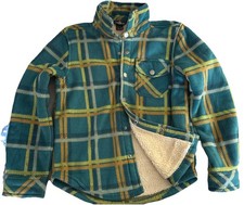 Eddie Bauer Boys Sherpa-Lined Flannel Shacket   Green/Yellow Plaid   Size 7/8