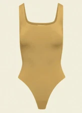 Aritzia Babaton Contour Mustard Yellow Sleeveless Square Neck Bodysuit Sz S