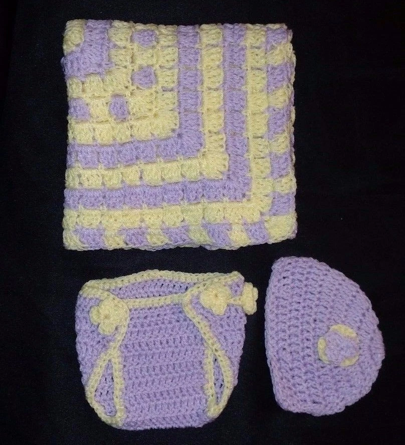 Nuevo Suave Bebé Prematuro Moisés Manta Sombrero Pañal Cubierta Set Hecho a Mano Ganchillo Foto 3 de 4