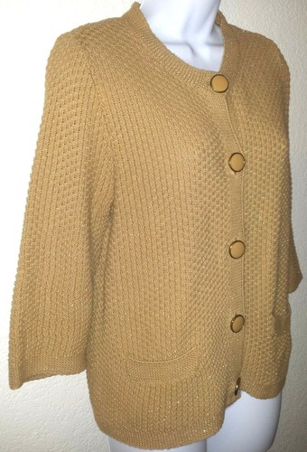Evan-Picone Gold Knitted Sweater w/Metallic Threading, Petite Large - Picture 5 of 11