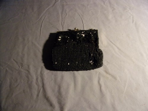 Bolso de Mano Bolso de Mano Vintage Negro Cuentas Mago Hecho a Mano 5 x 6 pulgadas - Imagen 2 de 4