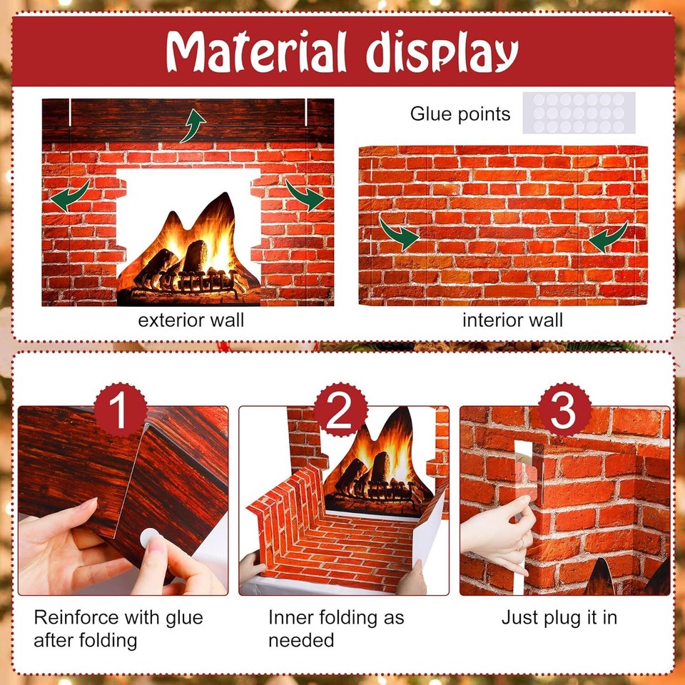 Christmas Cardboard Fireplace Prop 3D Artificial Red Brick Cardboard