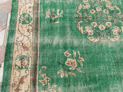 83.5×40 \"Green sea” ViNTAGE TURKiSH RUG vibrant-colorful-silver-green-