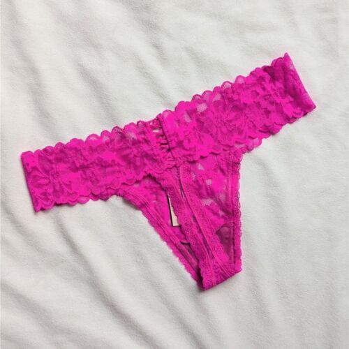 Victoria's Secret The Lacie Lace-up Thong Panties M New Hot Pink - Picture 2 of 6