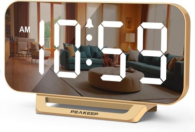 Peakeep Slim Digital Mirror Clock, Aesthetic Alarm Clock for Desk - Plug in Elec