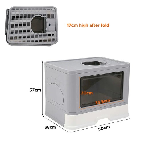 Foldable Cat Litter Box Front Entry & Top Exit Toilet with Massager Litter Scoop - Picture 15 of 20