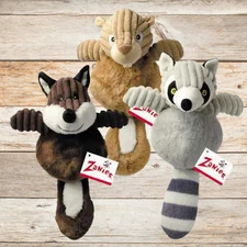 Zanies Country Crew Plush Dog Toy Sqeaker Squirrel Fox Raccoon Set of 3 Toys