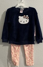 Hello Kitty Girls Plush Sweatshirt  Leggings Set-3T--Navy and Pink-NWT