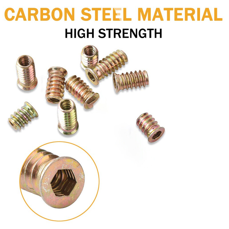 120PCS M6 Zinc Alloy Furniture Hex Drive Flat Head Nut Threaded For