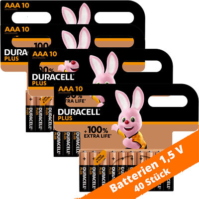 40 x Duracell Plus Batterien AAA Micro LR03 1,5V Alkali-Mangandioxid 4 x 10er