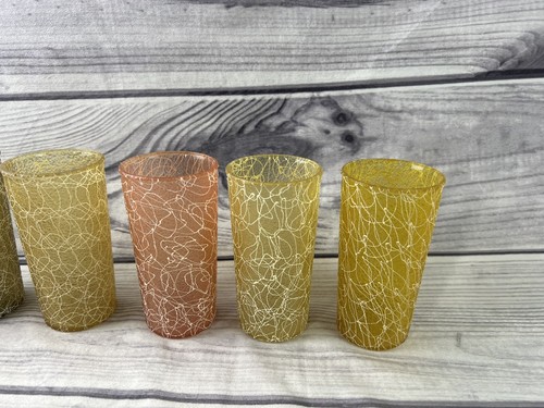 (7) Vintage Rubber Spaghetti String Glass Tumbler MCM Beverage Cup - Picture 4 of 9