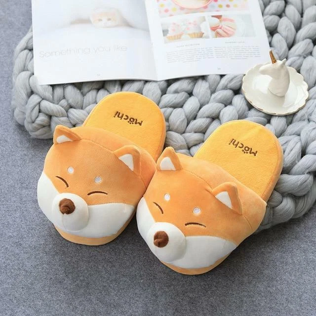 Cute Slippers Plush Cartoon Warm Shoes Husky Shiba Inu Dog Plush Slides Women - Image 2 of 4