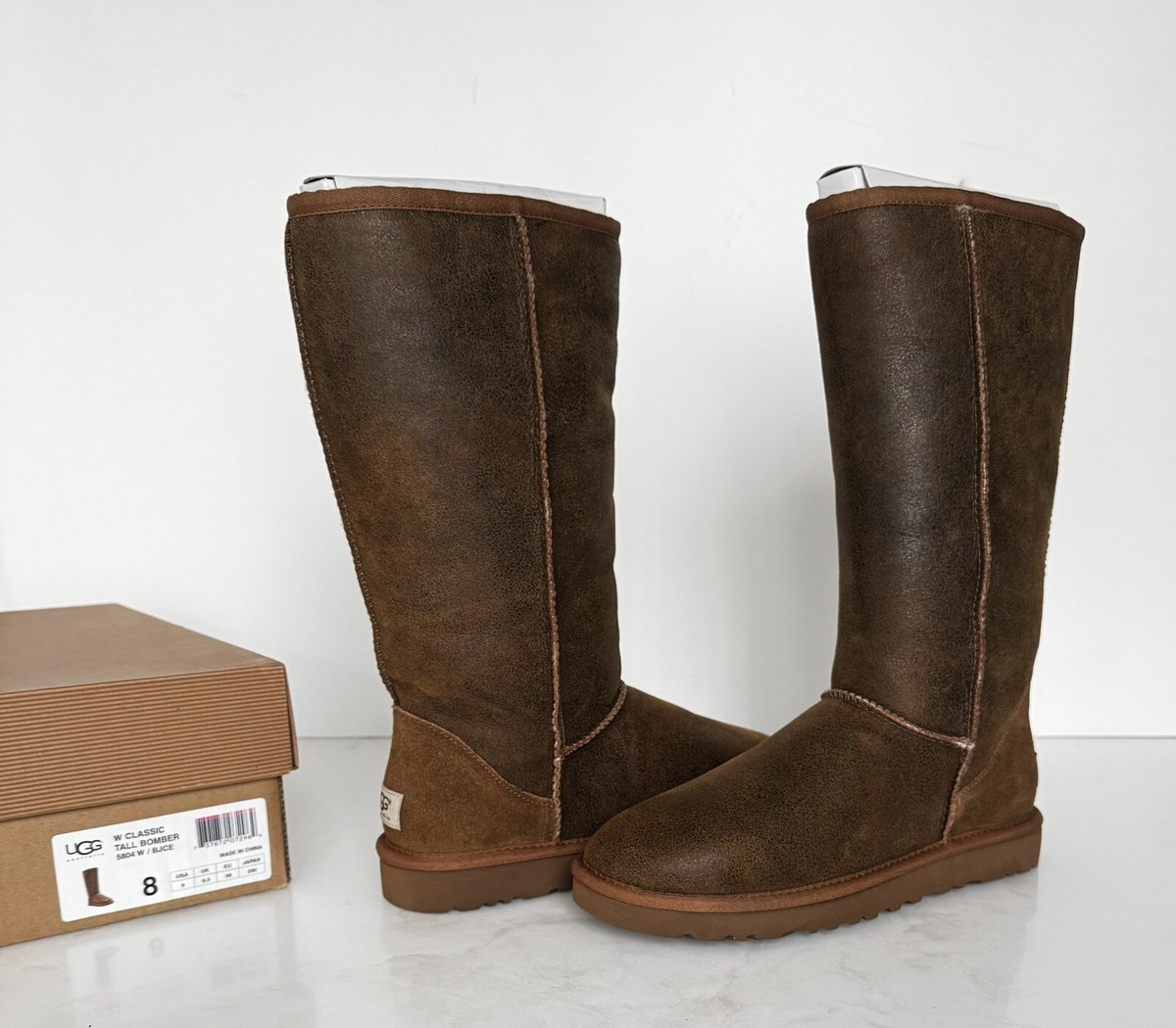 UGG CLASSIC TALL BOMBER JACKET 5804 CHESTNUT SHEARLING NEW WOMAN SIZE  RARE 🔥