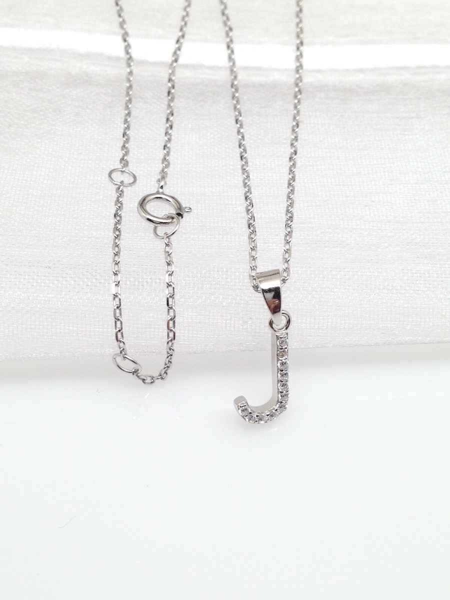 925 Sterling Silver Cz Initial Letter J Pendant Necklace Womens