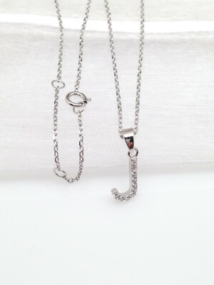 925 Sterling Silver Cz Initial Letter J Pendant Necklace Womens