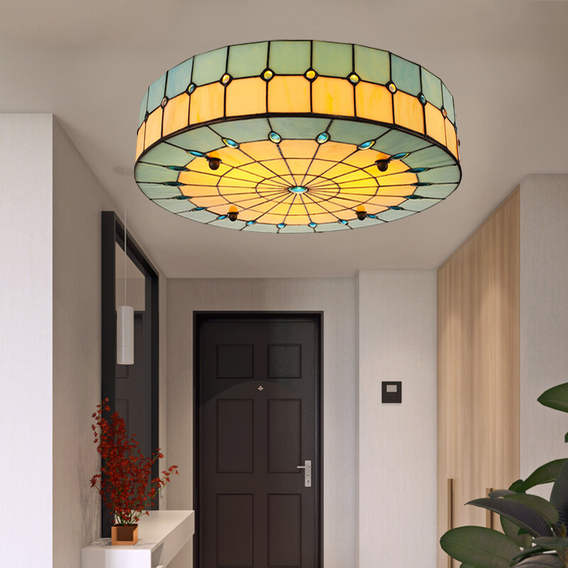 Chrome Ceiling Light With Zebra Print Drum Shade 16 Inches Wide