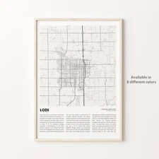 Lodi City Map Print, California Travel Poster, Wall Art