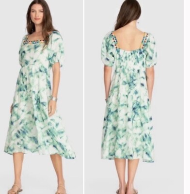 Johnny Was Womens Marble Linen Midi Dress, S, Green