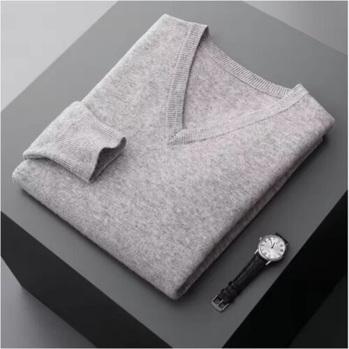 Classic pullover V-neck sweater for men Autumn-winter cashmere cotton blend - Picture 4 of 34
