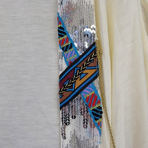 Cárdigan sin mangas T-Bags para mujer grande blanco lentejuelas azteca tribal occidental - Imagen 15 de 17