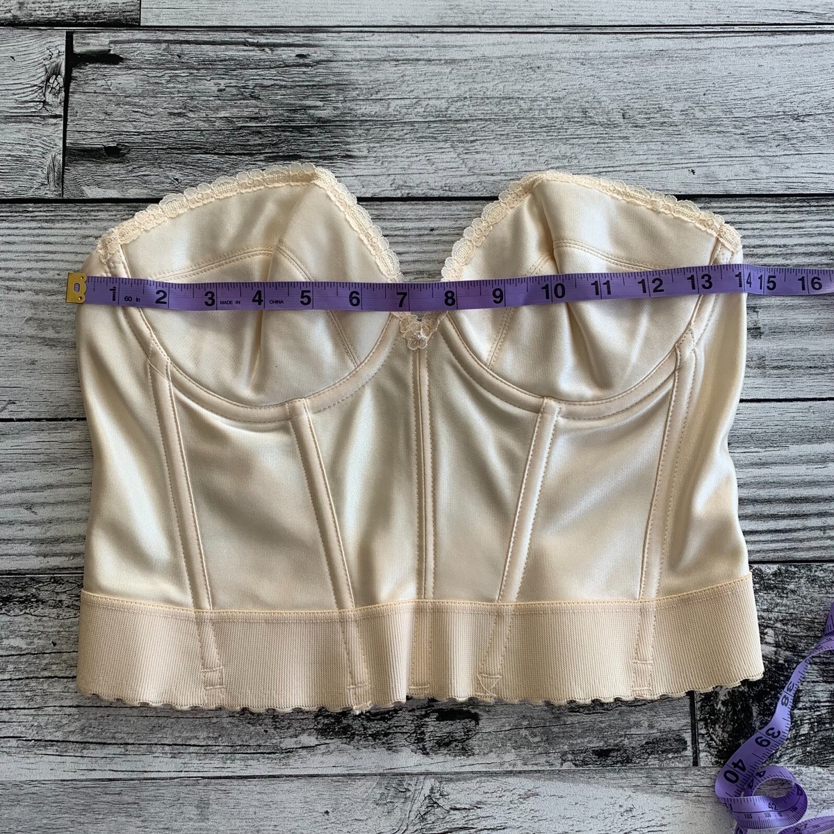 Vintage Bustier Corset Top 38 B Nude Satin Lace Low Back