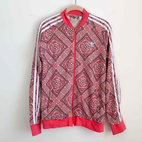 Adidas Pink Geometric Print Zip Up Track Jacket Youth XL