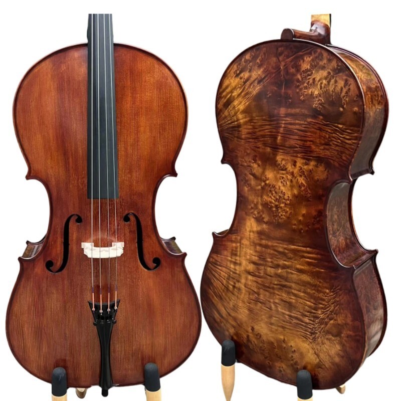 Professional SONG Master Cello 4/4, Curly Bird's eye maple back old spruce top