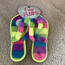 NEW - "Fur Flops" House Slippers Flip Flops - Striped Size 5/6