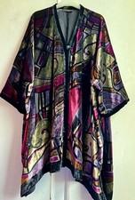 ✩stunning *besarani* Colourful Peacock Silk Velvet Devoré Kimono Jacket O/s✩