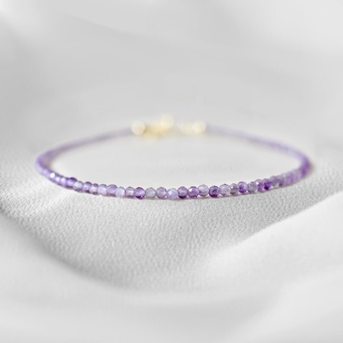 Pulsera A++ Amatista Púrpura Natural 2MM Facetada Redonda Pequeña Piedras Preciosas Cuentas 6-8" - Imagen 3 de 8