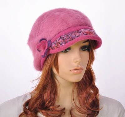 Women\'s Winter Knit Beret Hat Rabbit Hair French Warm Casual Beanie Hat Pink Cheers.US Faux Fur Rabbit Warm Winter Autumn Fashion Beret  main image 2