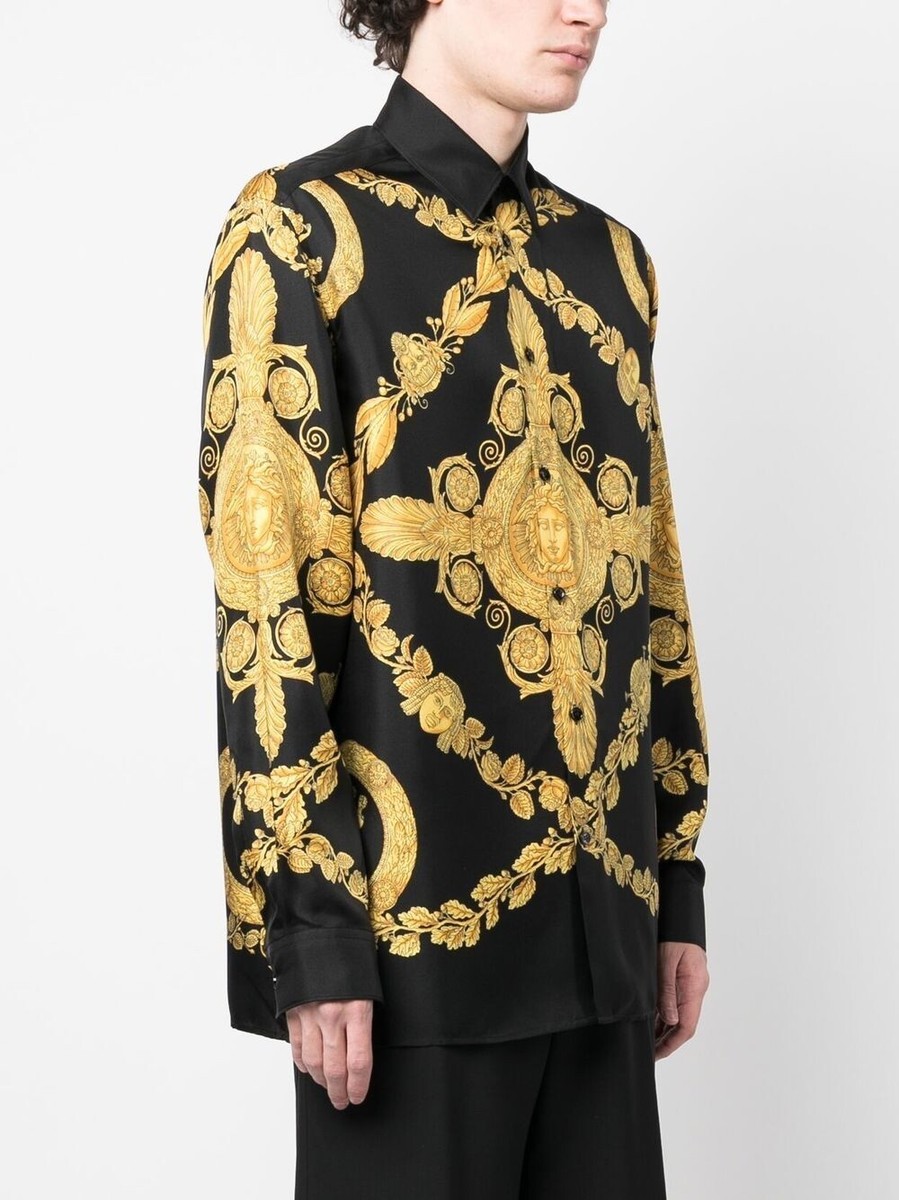 【新品】タグ付き VERSACE VERSUS メデューサ ブラック 長袖シャツ NWT Versace Maschera Baroque Medusa Logo Silk Black Button Down