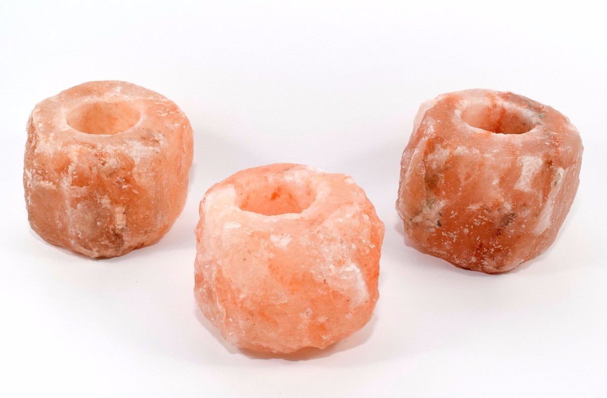 mea.eru Natural Pink Himalayan Salt Candle Holder Crystal Rock Mineral