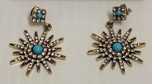 Adornia14K Yellow Gold Plated Turquoise & Swarovski Crystal Starburst Earrings - Picture 2 of 4