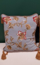 Two AUSTIN HORN CLASSICS Gray Embroidered Floral Tasseled Pillowcases 16"