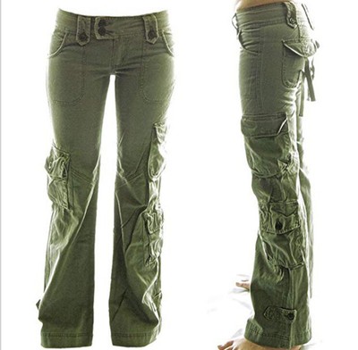 Womens Cargo Multi Pockets Loose Casual Outdoor Pants Long Straight Legs Trouser