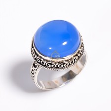 Blue Chalcedony Stone Ring 925 Sterling Silver Handmade Design Rings for Women