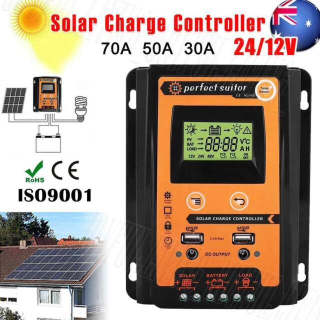 30/50/70A MPPT Solar Charge Controller Panel Battery Regulator DC12/24V Dual-USB