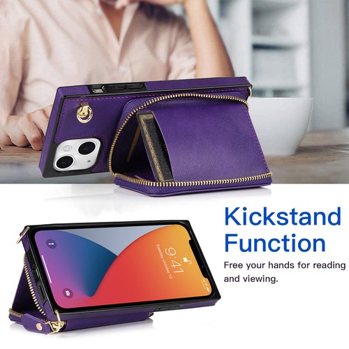 Leather Card Wallet Case For iPhone 16 15 14 13 11 Pro Max 12 8 Crossbody Strap - Picture 8 of 84