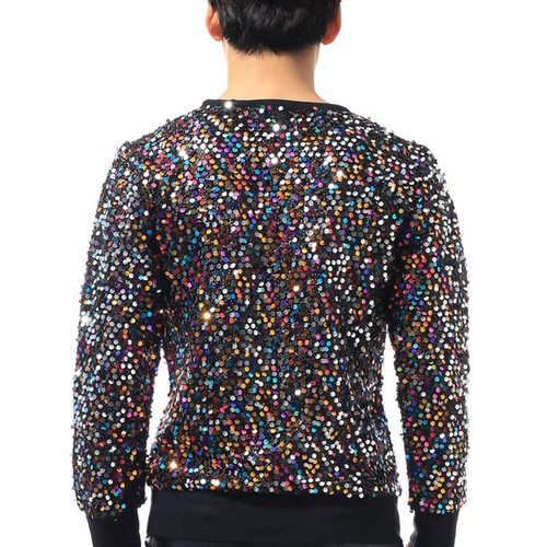 Camiseta de hombre Bling lentejuelas Top Shirt cuello redondo suéter camiseta fiesta multicolor//1 - Imagen 8 de 11