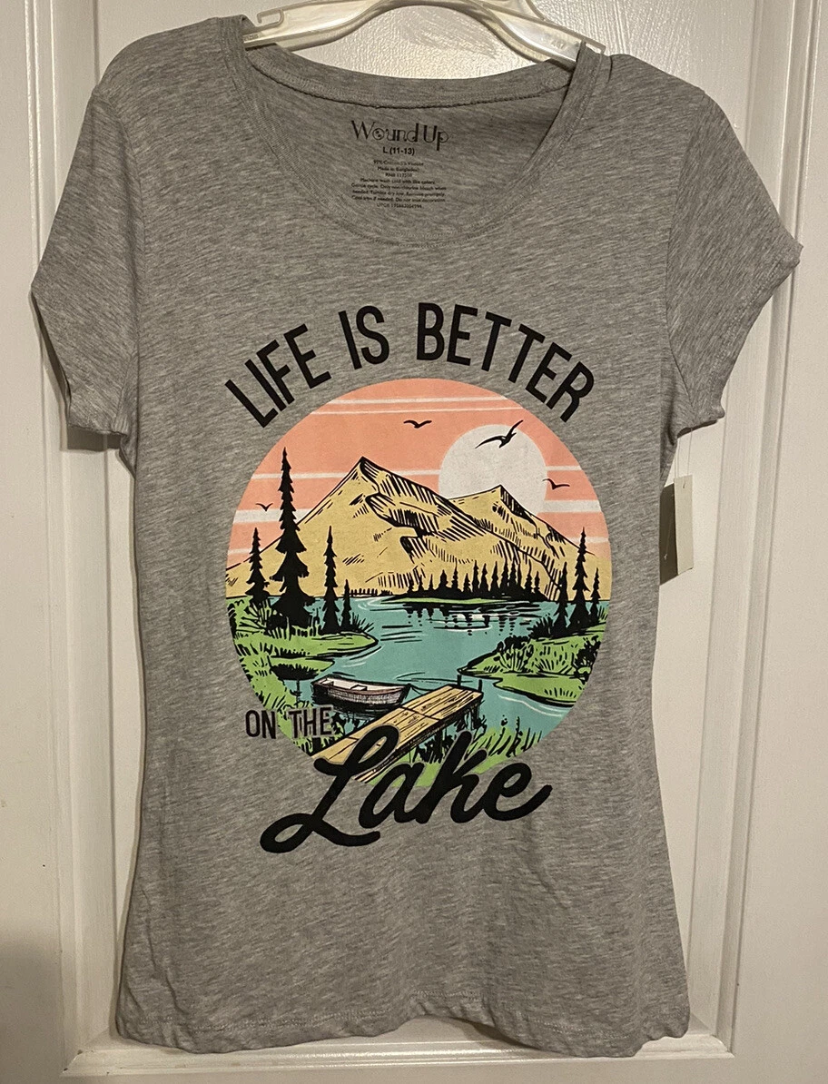 Juniors Graphic T Shirt Sz Large Lake Life Gray