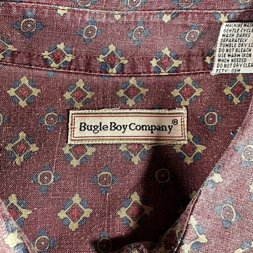 Vintage Bugle Boy Company Shirt Mens XL Red Long Sleeve Button Down Geometric - Picture 4 of 11