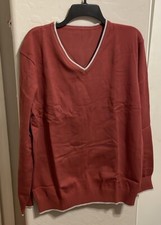 Men  s Brick Red V-Neck Stretch Sweater 23  P2P 29  Length XXL Orig 23