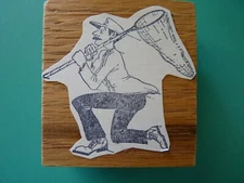Uniformed Man Running w/Large Net RBBB Rubber Stamp - Self Mounted
