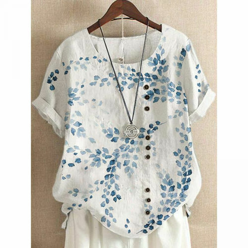Women Crew Neck Loose Tops Printed Summer Short Sleeve Casual T-Shirt Blouse Tee - Picture 10 of 12