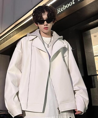 Informal Nuevo Para hombres Punk Capucha Cremallera Solapa Chaquetas Suelto Imitación Cuero Abrigo Otoño - Imagen 8 de 11