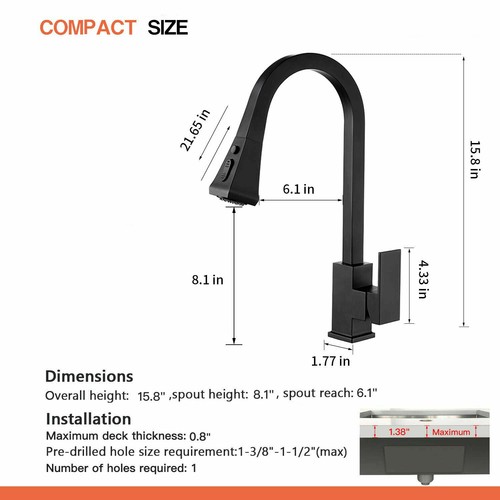 Sensor Touch Kitchen Sink Faucet Pull Down Sprayer Swivel Mixer Tap Single Lever - Picture 98 of 123